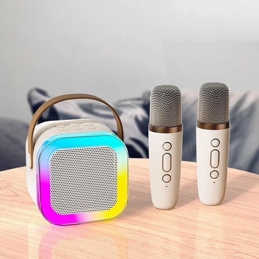 Colorful karaoke sound system speaker bluetooth dilengkapi dengan 2 buah mic atau 1 buah mic K12 - Mini Speaker Wireless Karaoke Speaker Portable MP3 Player