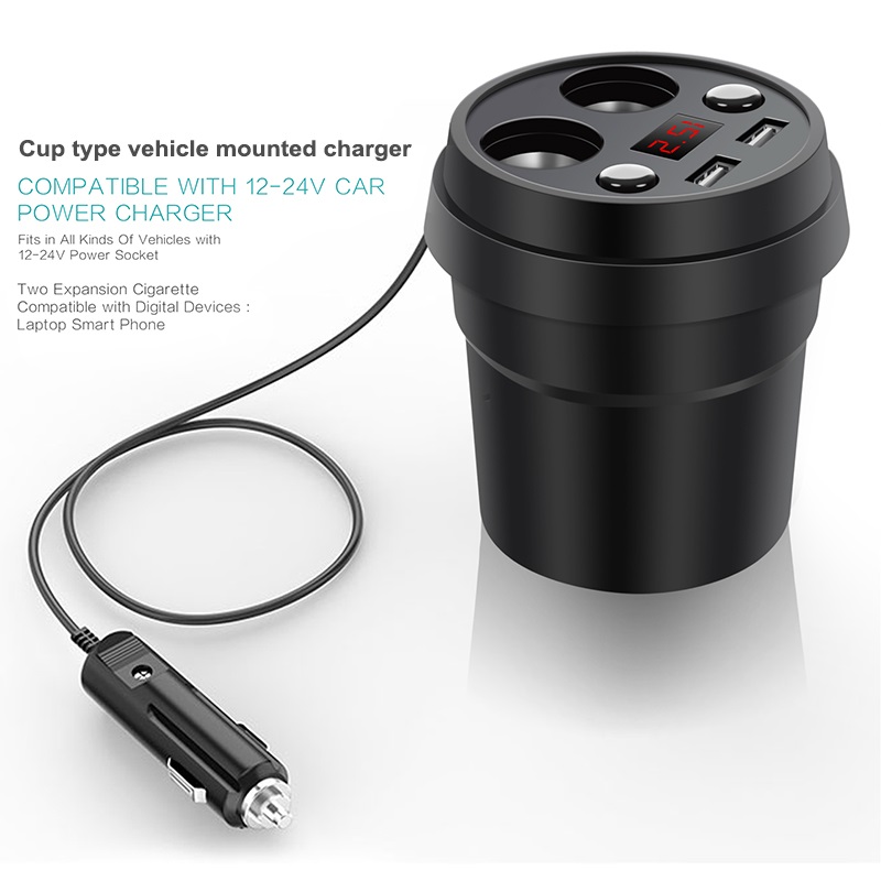 cup car charger - 2 USB + 2 cigarette plug