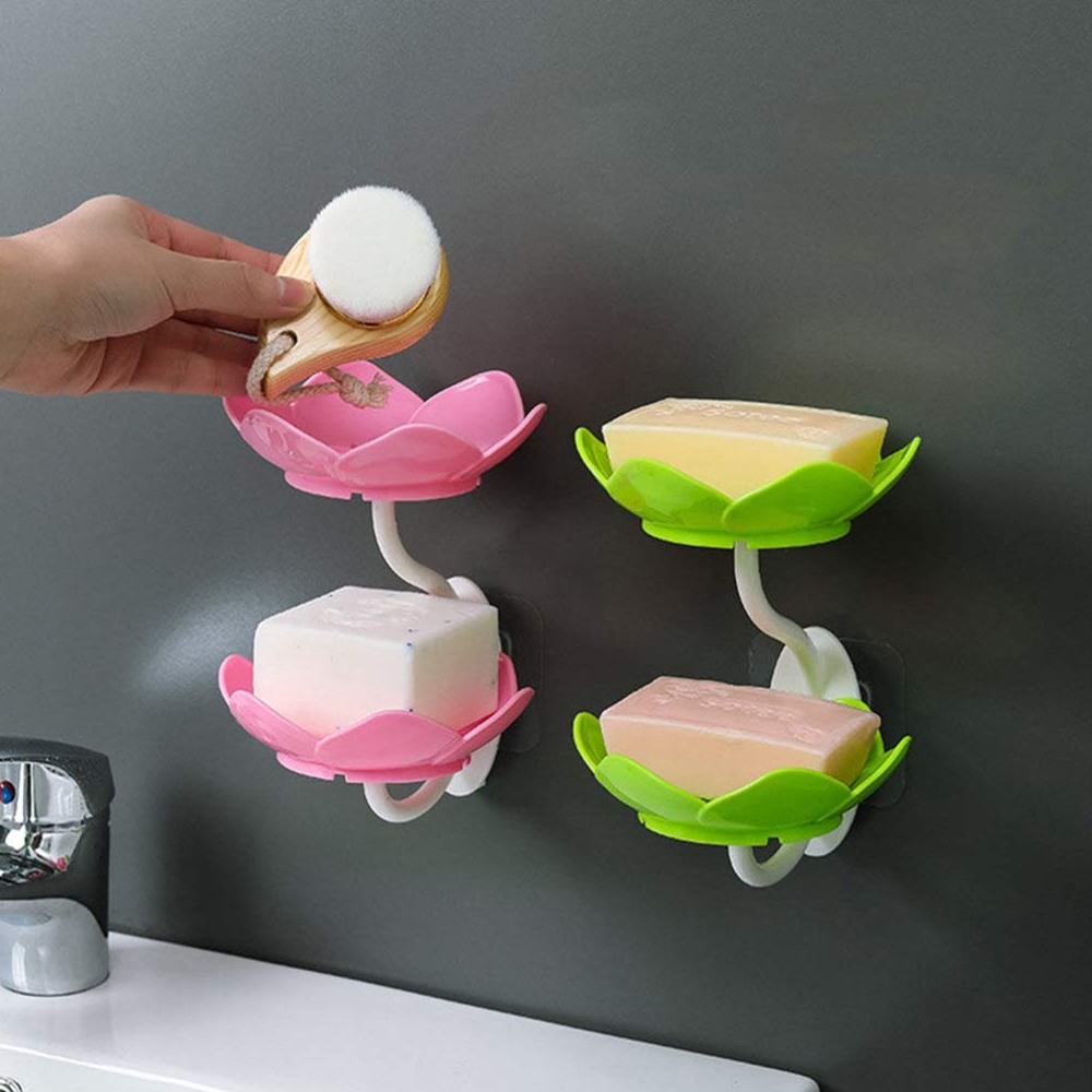 holder tempat sabun spons 2 tingkat bentuk bunga bahan PP anti slip untuk kamar mandi / dapur / wastafel