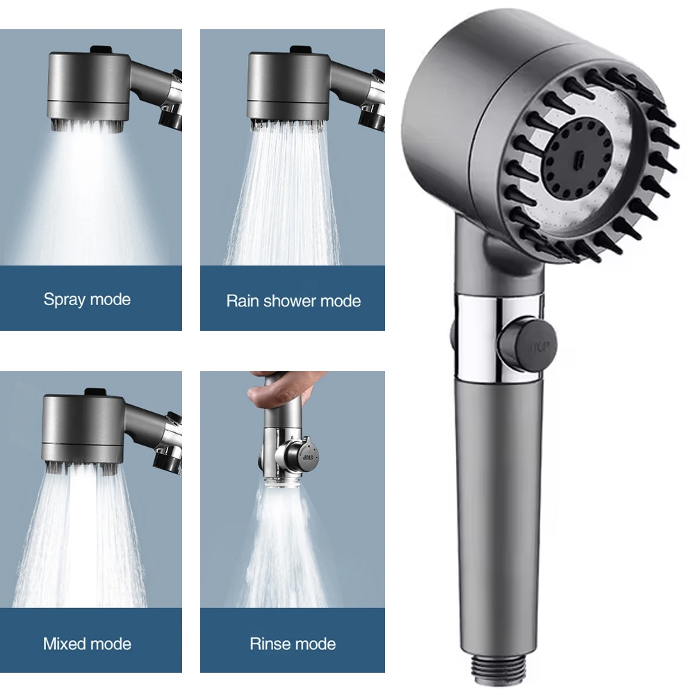 Kepala Shower Kamar Mandi Saringan Bawaan TSH123 / Kepala Shower Turbo Bertekanan Tinggi Shower Adjustable Massage Turbocharged Shower Head kepala shower dengan 3 mode pemakaian 