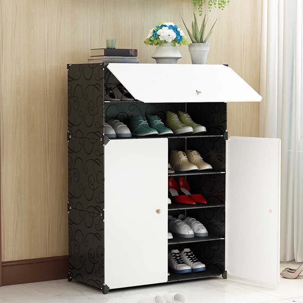Rak / lemari 2 + 1 praktis dan multifungsi untuk sepatu, sendal, pakaian 95 cm x 32 cm x 62 cm hitam putih