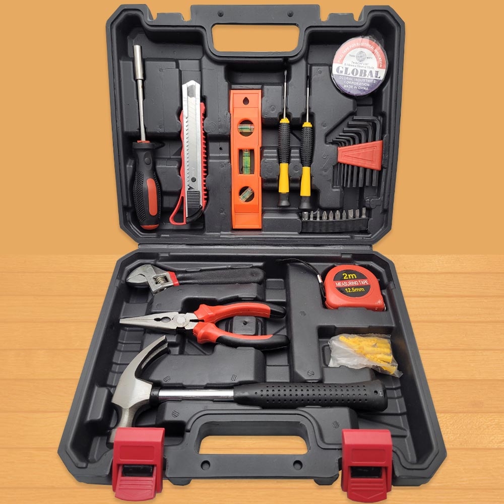 Toolset 30 pcs Toolkit Toolbox Tool Set Tool Kit Tool Box besar - Kotak peralatan Alat pertukangan lengkap Palu  kunci L Tang Obeng meteran Cutter TK30