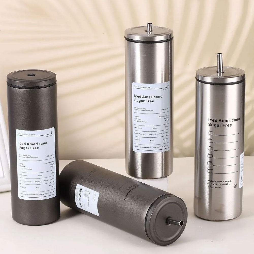 Tumbler Americano bisa panas dan dingin coffee tea kopi teh susu minuman kekinian Stainless Steel Cangkir dengan lubang sedotan di bagian tutup Botol Minum Aesthetic TA600